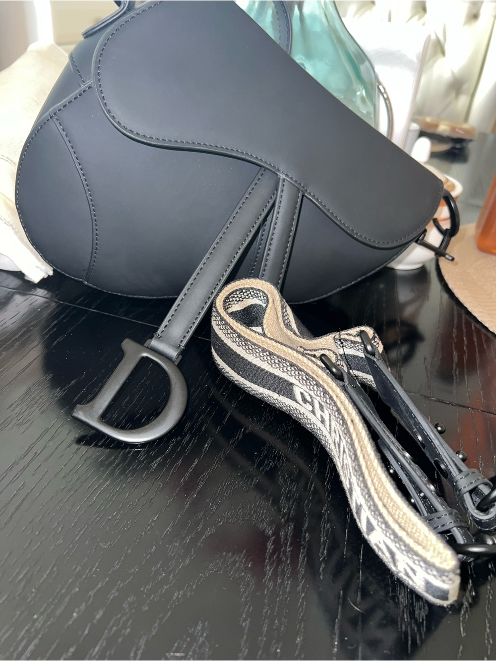 Inspired Black Saddle Bag with Detachable Logo Strap
